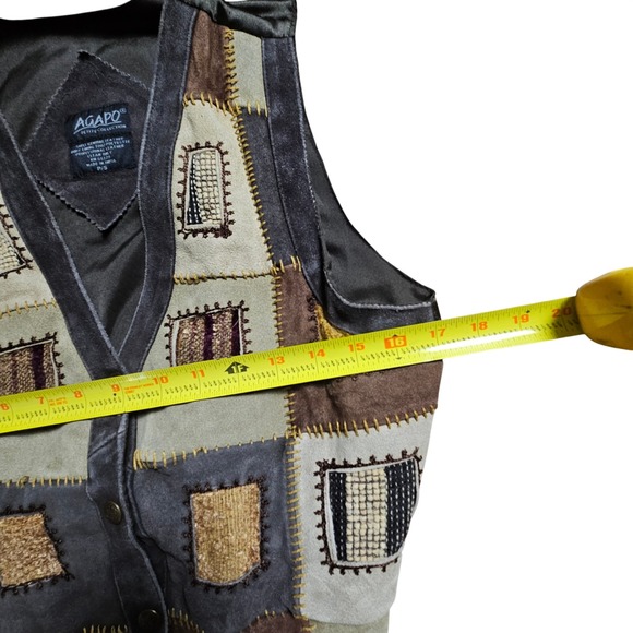 Vintage Agapo Leather Patchwork Vest Suede Boho Western P/S Festival Hippie - Picture 4 of 5